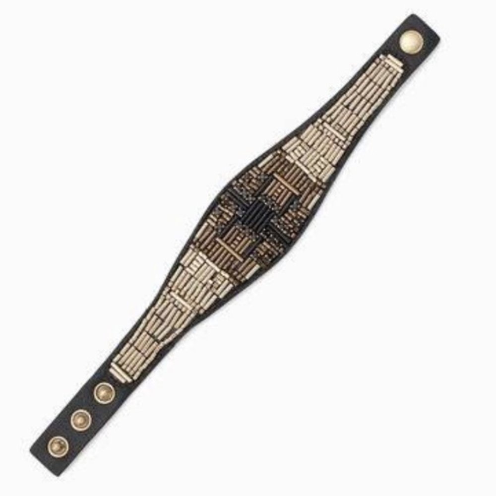 Stella & Dot | Hand-beaded Jasper Ombré Leather Cuff Bracelet Retired - Picture 2 of 6